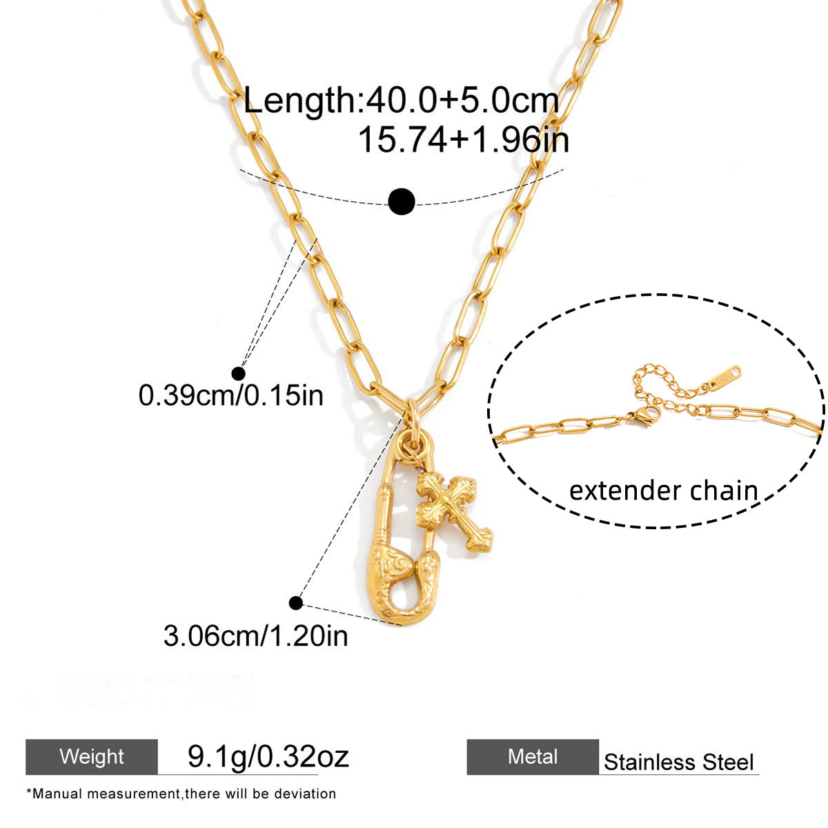 Cross Paperclip Chain Necklace — dimensions and size reference 06