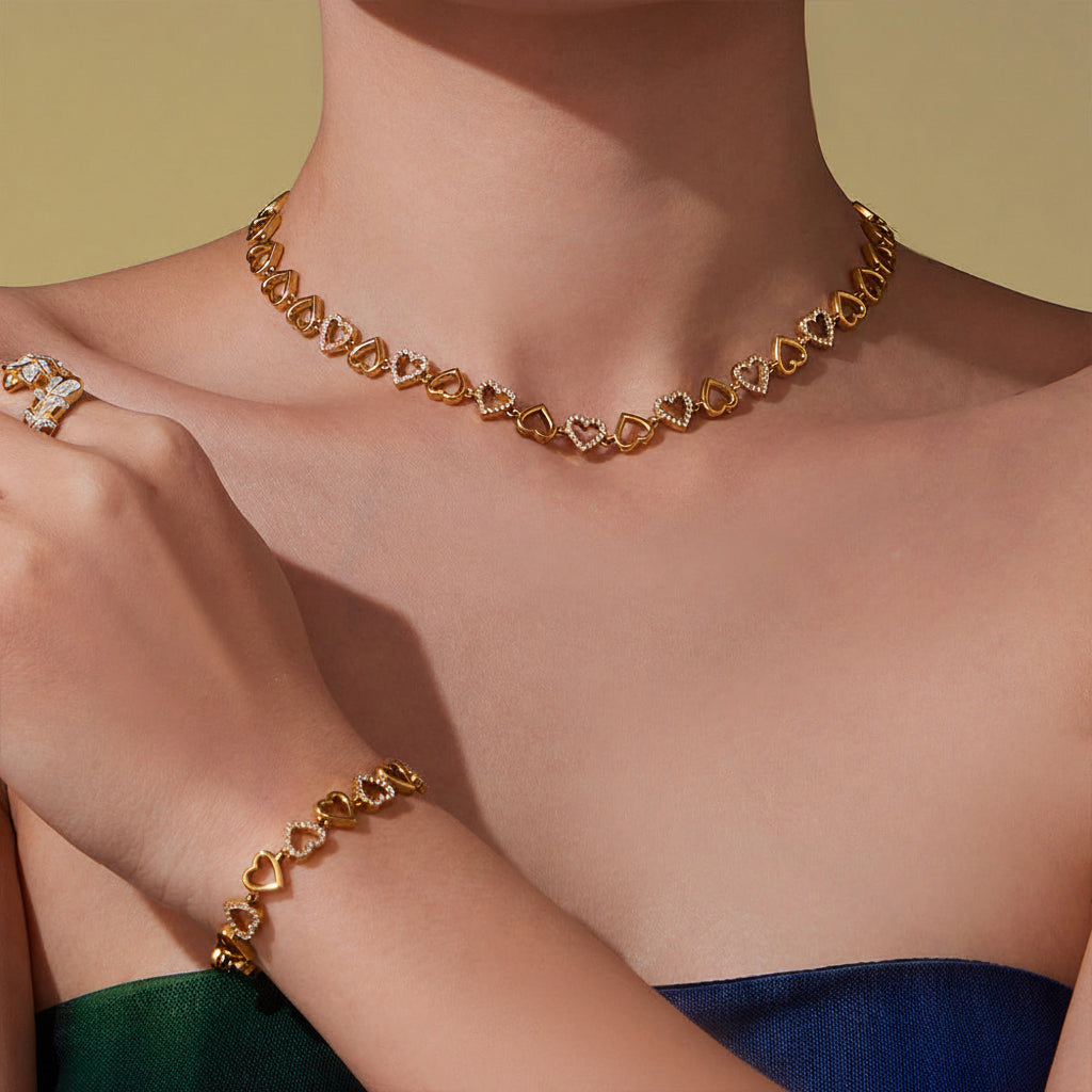 Heart Zircon Necklace and Bracelet — product view 01