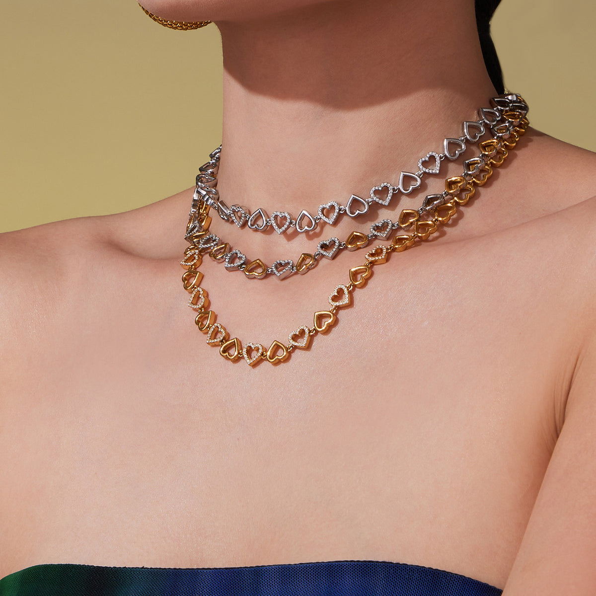 Heart Zircon Necklace and Bracelet — styled view 02