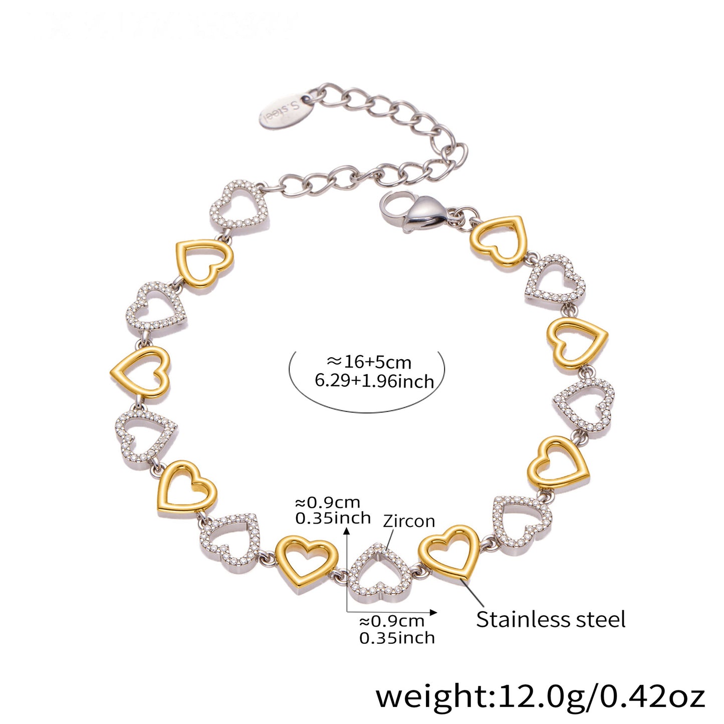 Heart Zircon Necklace and Bracelet — dimensions and size reference 06