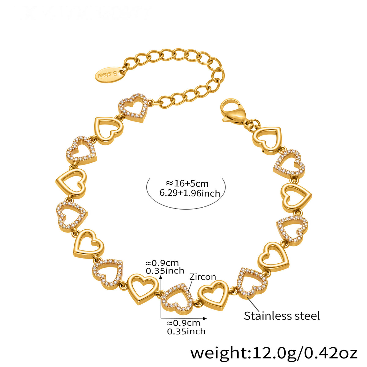 Heart Zircon Necklace and Bracelet — dimensions and size reference 07