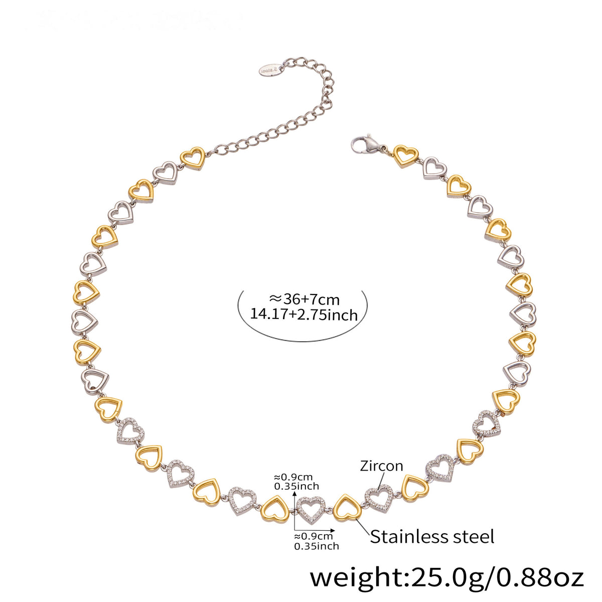 Heart Zircon Necklace and Bracelet — dimensions and size reference 09