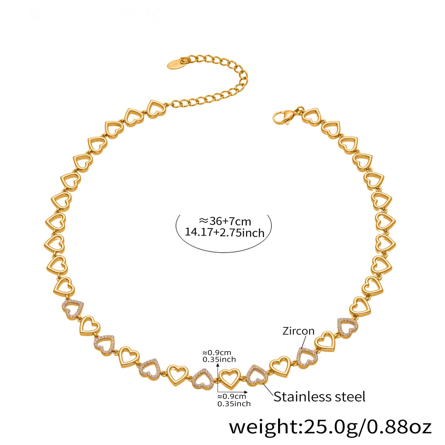 Heart Zircon Necklace and Bracelet — dimensions and size reference 10