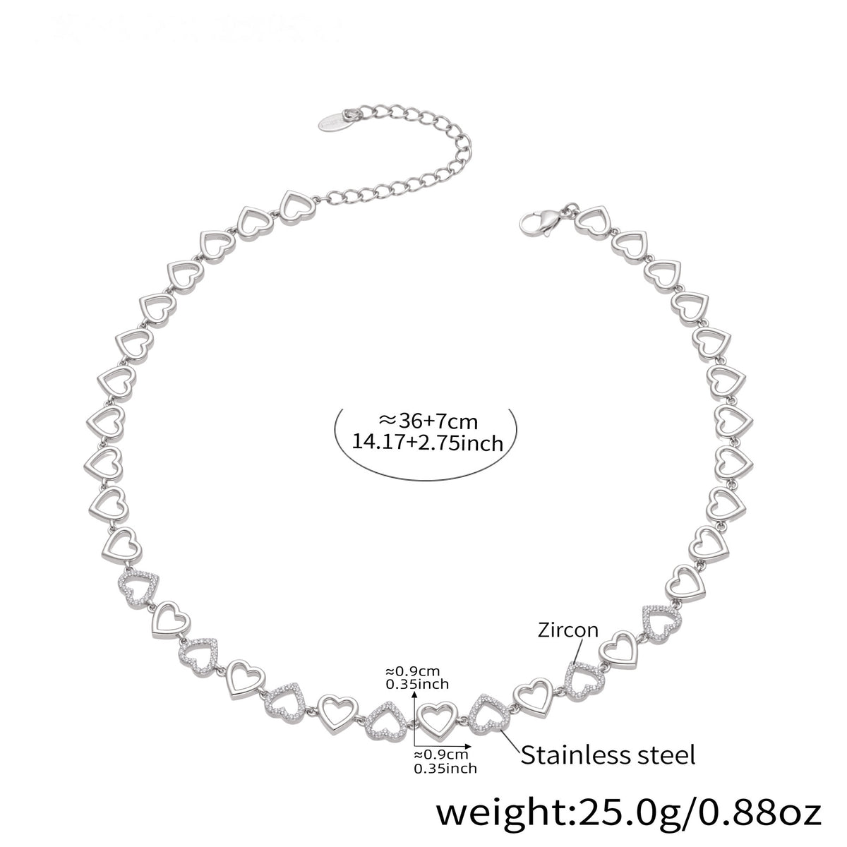 Heart Zircon Necklace and Bracelet — dimensions and size reference 11