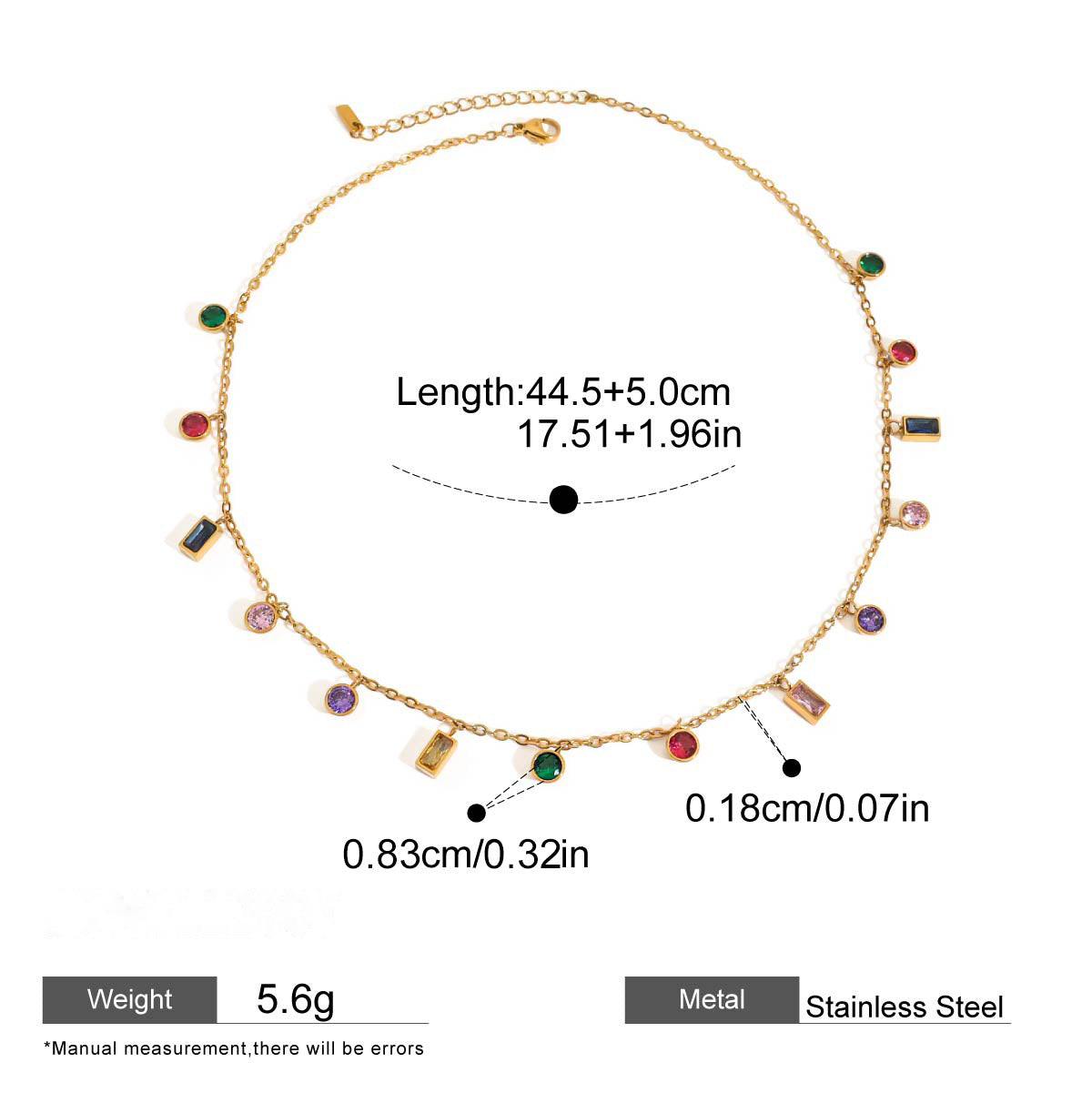 Multicolor Zircon Station Necklace — dimensions and size reference 06