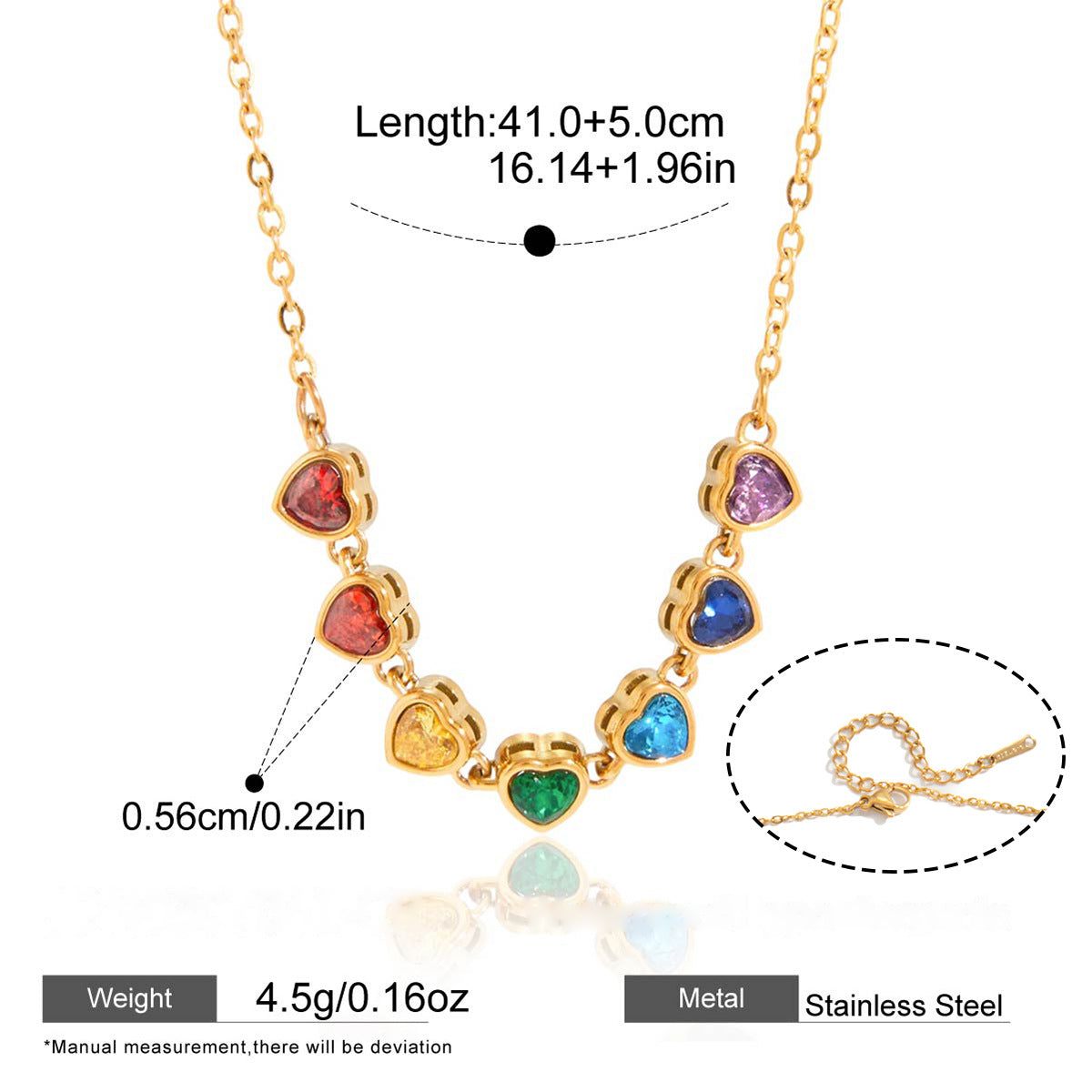 Multicolor Zircon Station Necklace — dimensions and size reference 07