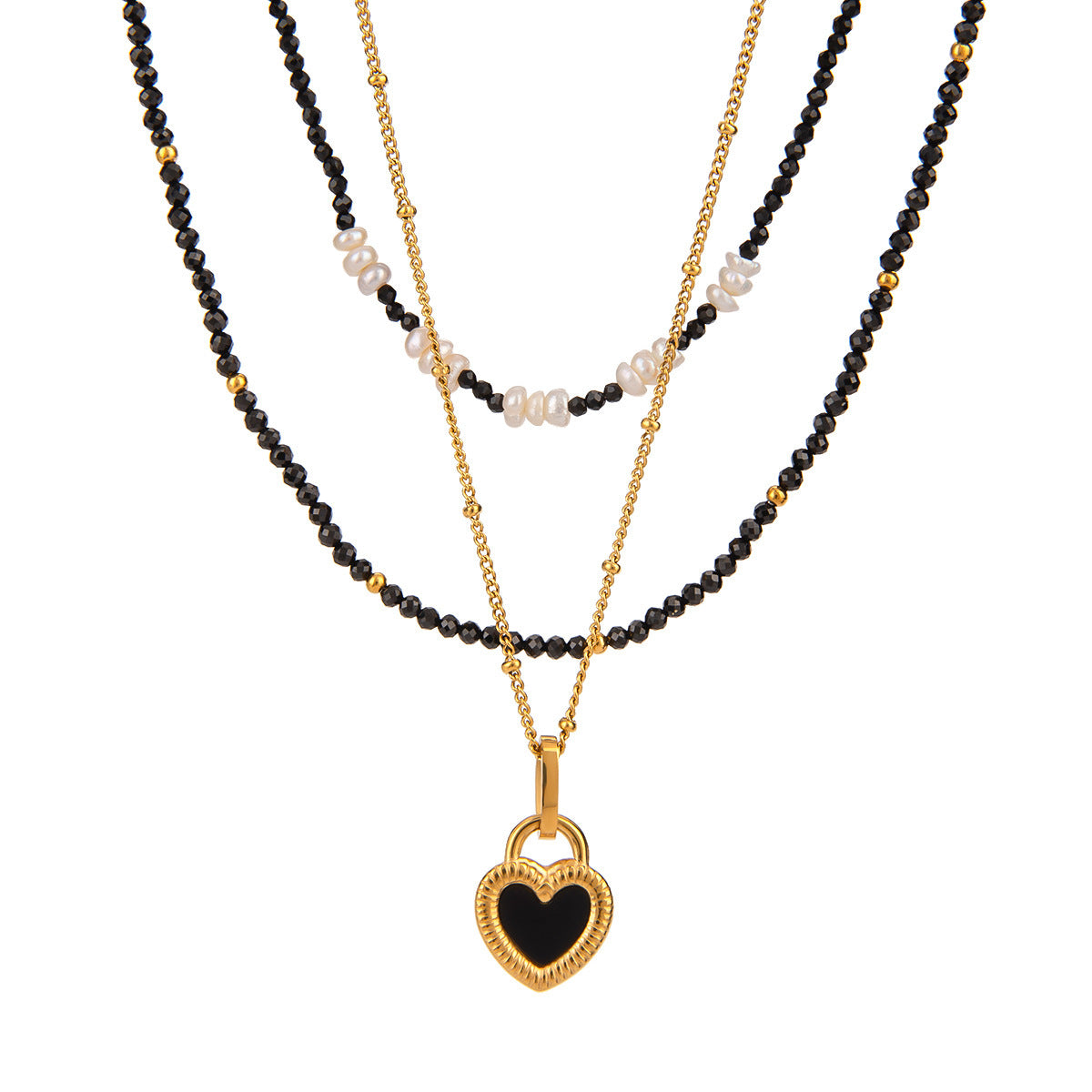 Black Heart Natural Stone Layered Necklace — design overview 05