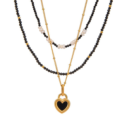 Black Heart Natural Stone Layered Necklace — design overview 05