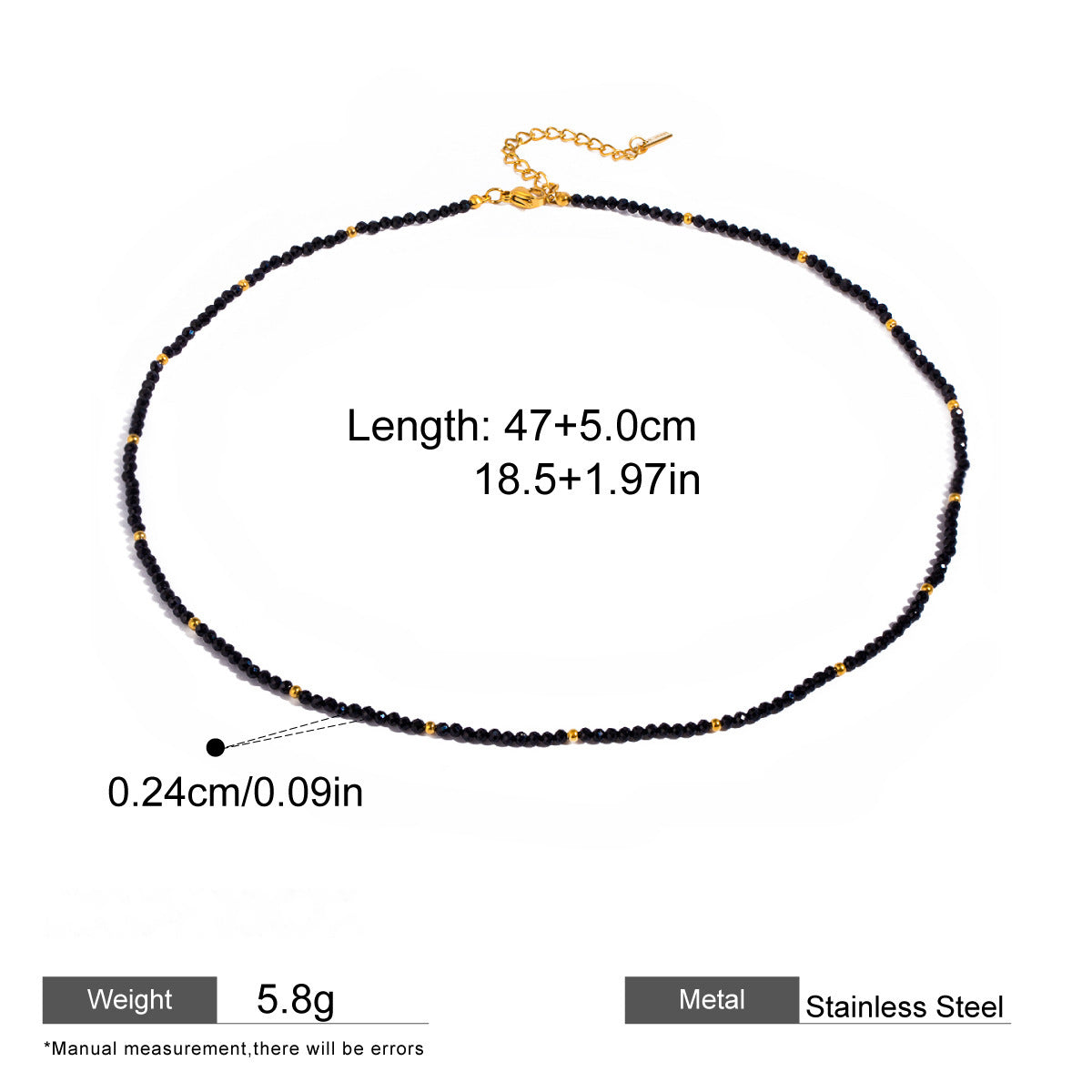 Black Heart Natural Stone Layered Necklace — dimensions and size reference 08