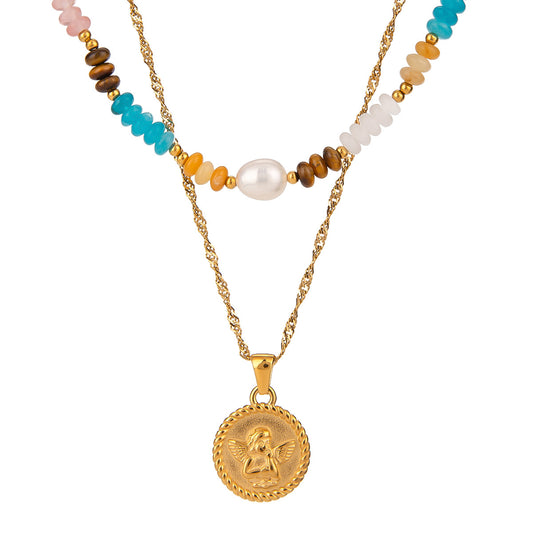 Beaded Coin Layered Necklace — product view 01