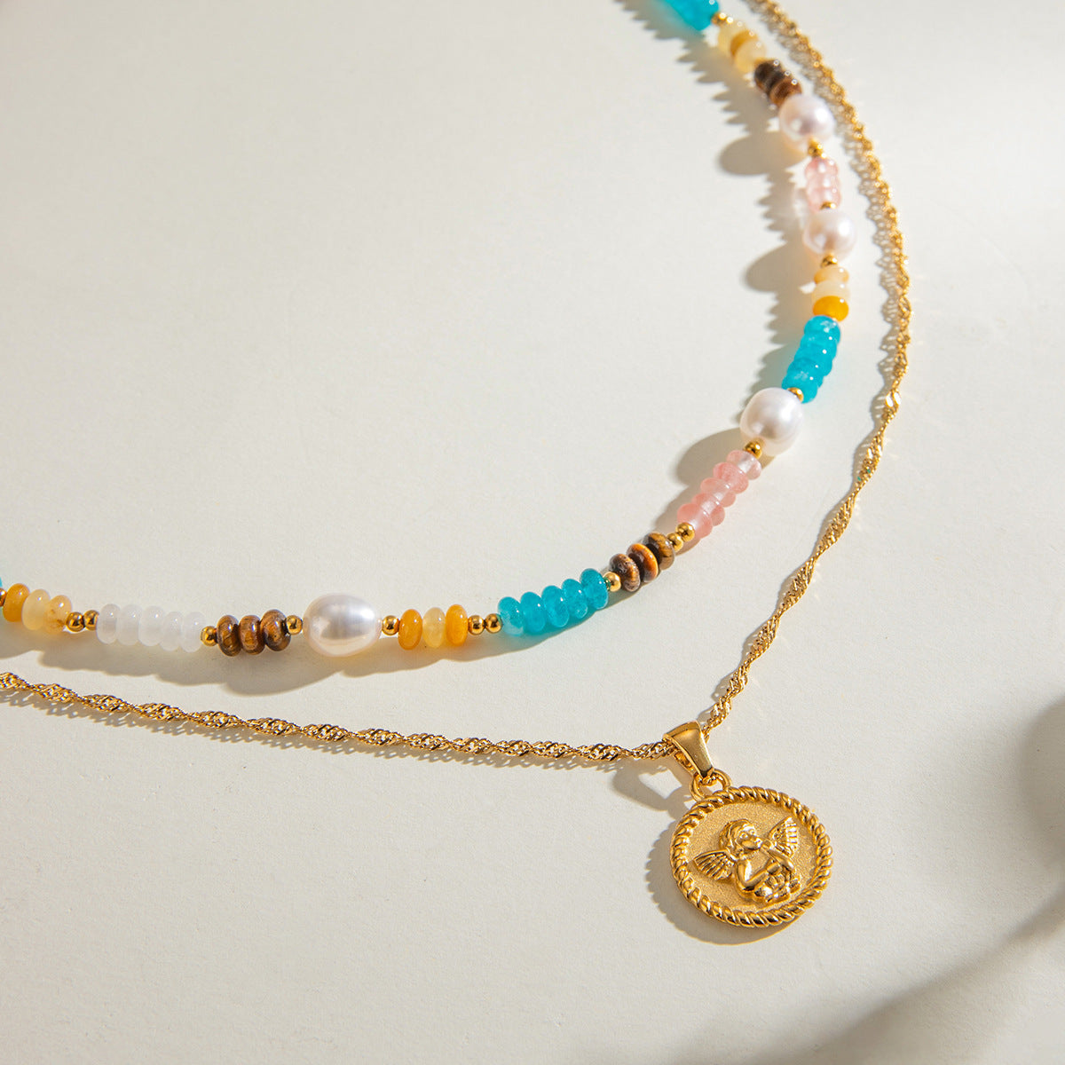 Beaded Coin Layered Necklace — flat lay 03