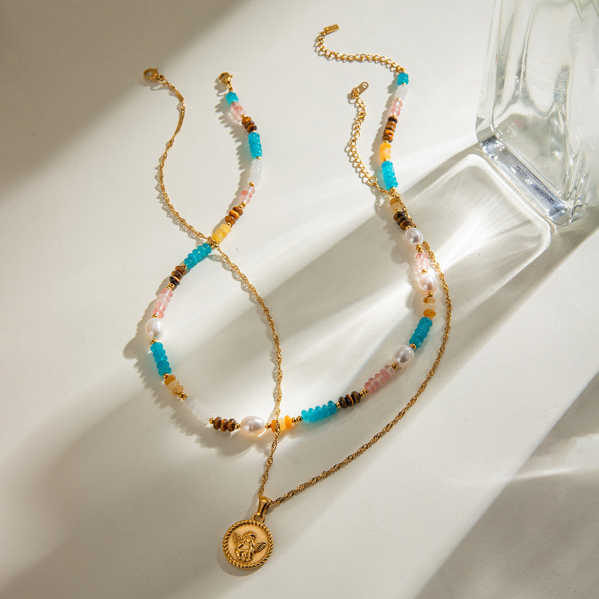 Beaded Coin Layered Necklace — styled view 04