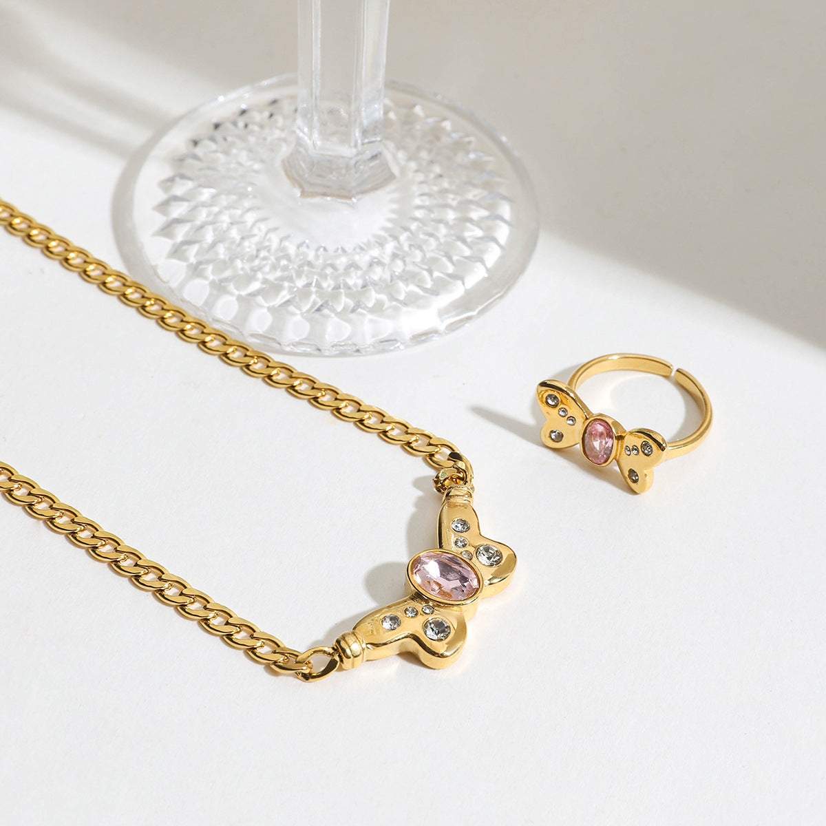 Pink Butterfly Necklace — styled view 02