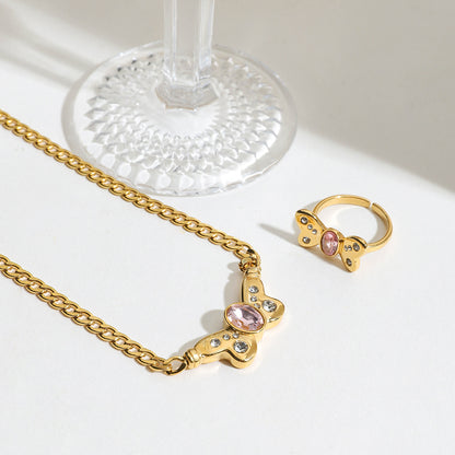 Pink Butterfly Necklace — styled view 02