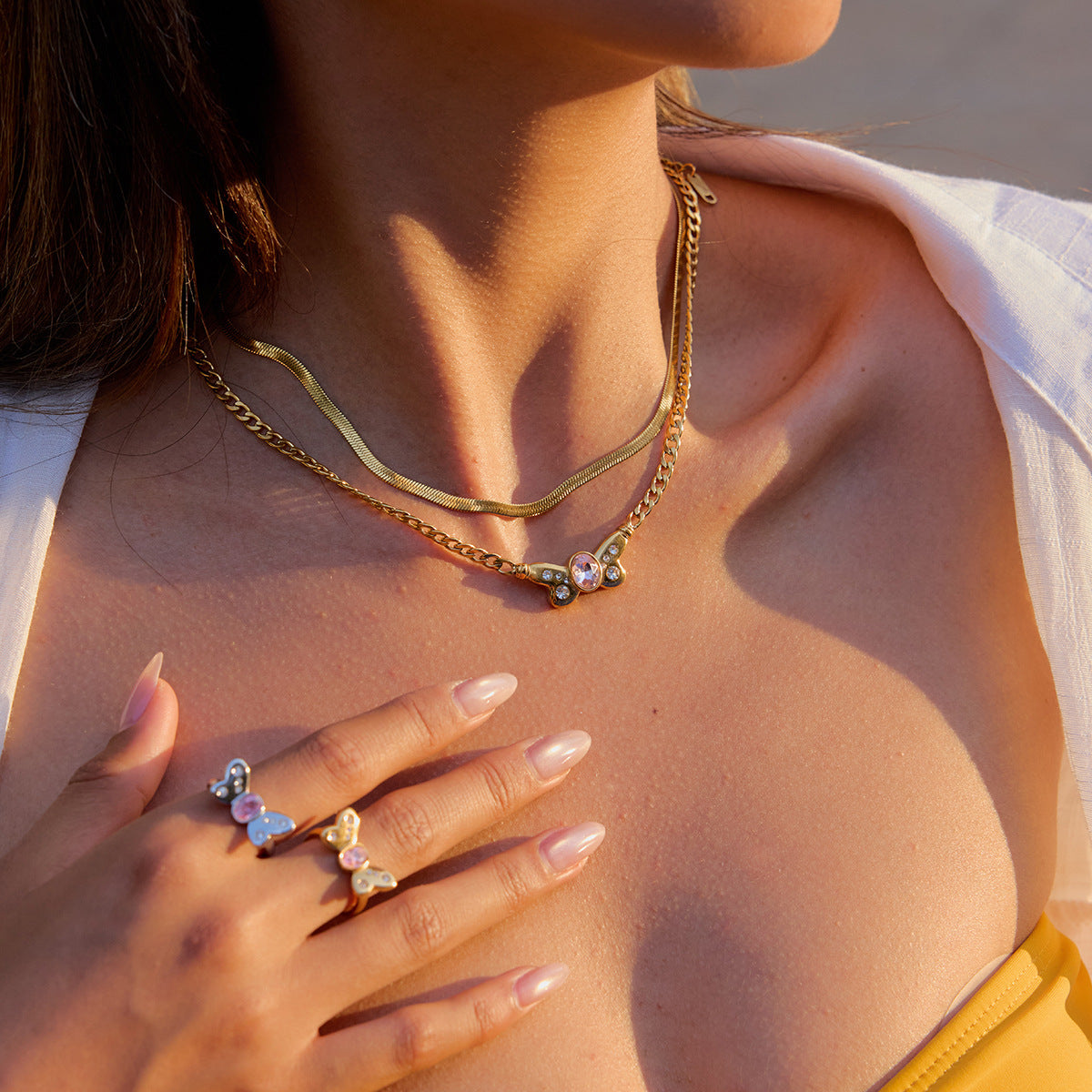 Pink Butterfly Necklace — flat lay 03