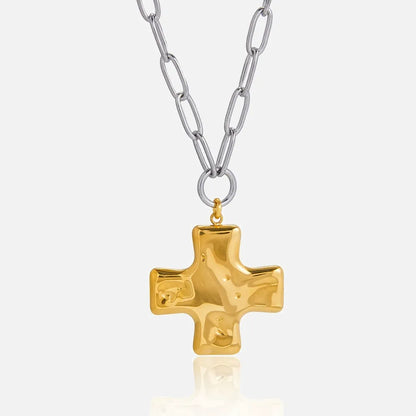 Hammered Cross Pendant Necklace — product view 01