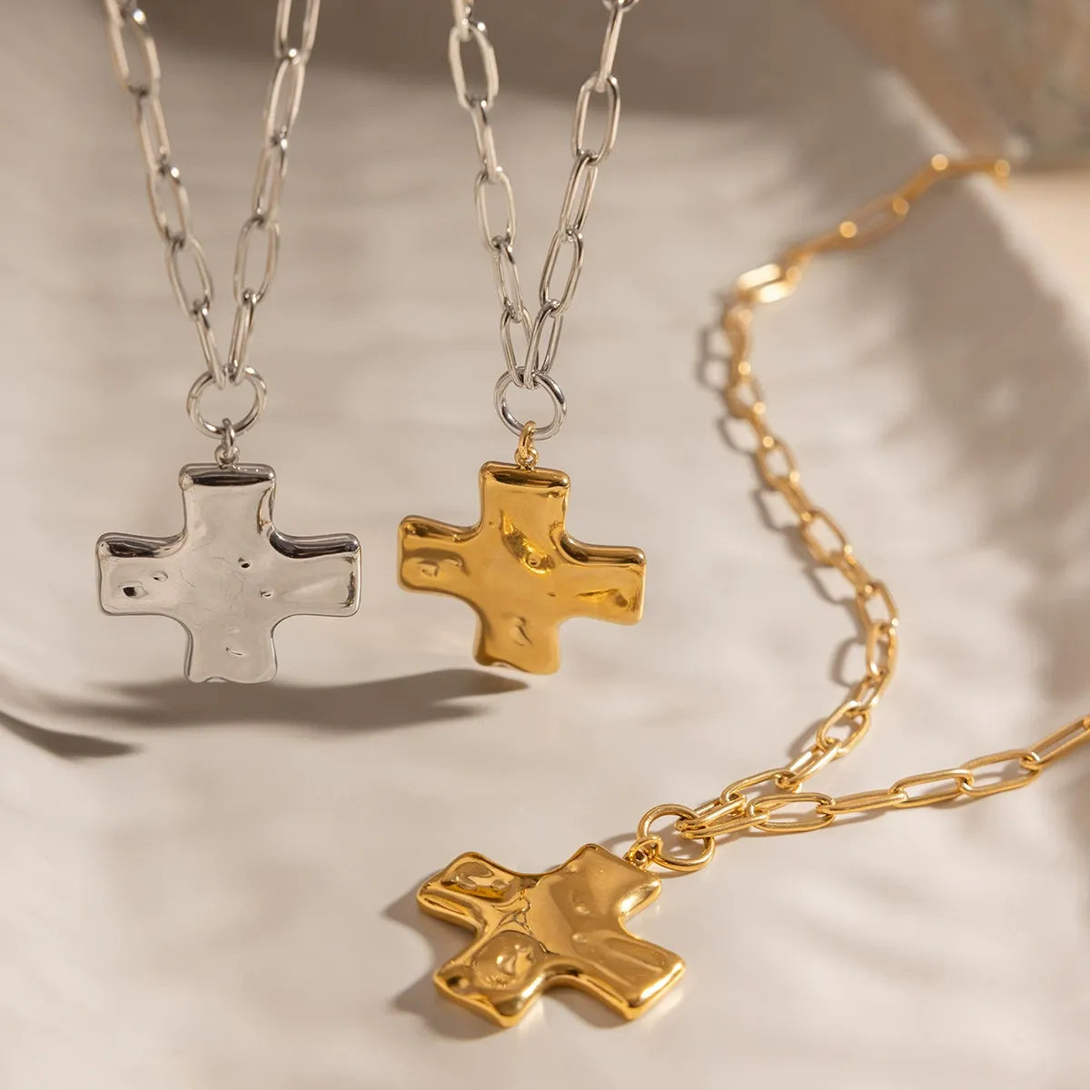 Hammered Cross Pendant Necklace — styled view 02