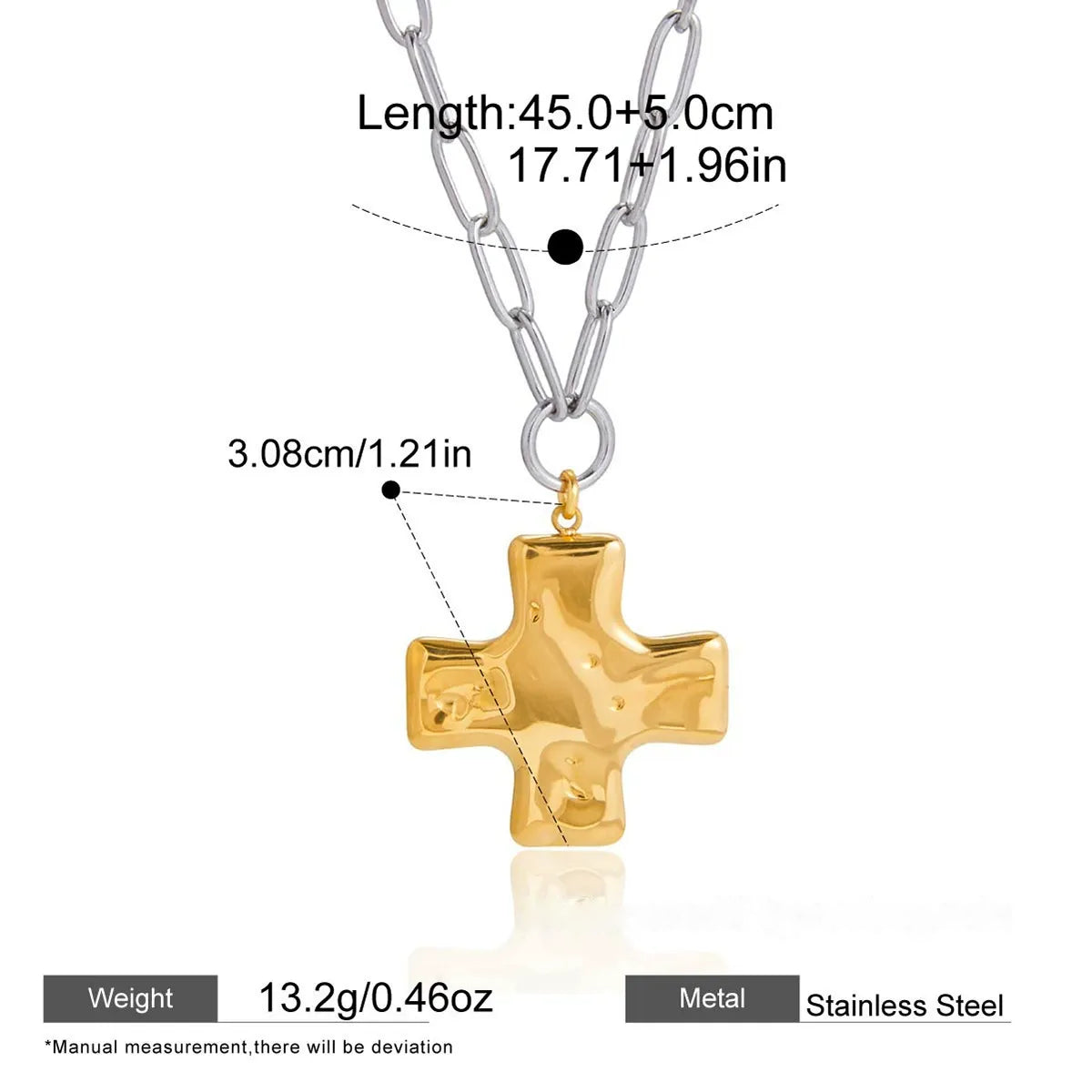 Hammered Cross Pendant Necklace — dimensions and size reference 06