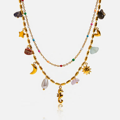 Pearl Heart Cross Layered Necklace — product view 01