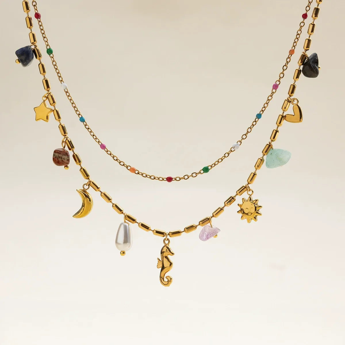 Pearl Heart Cross Layered Necklace — styled view 04