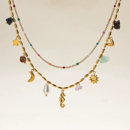 Pearl Heart Cross Layered Necklace — styled view 04