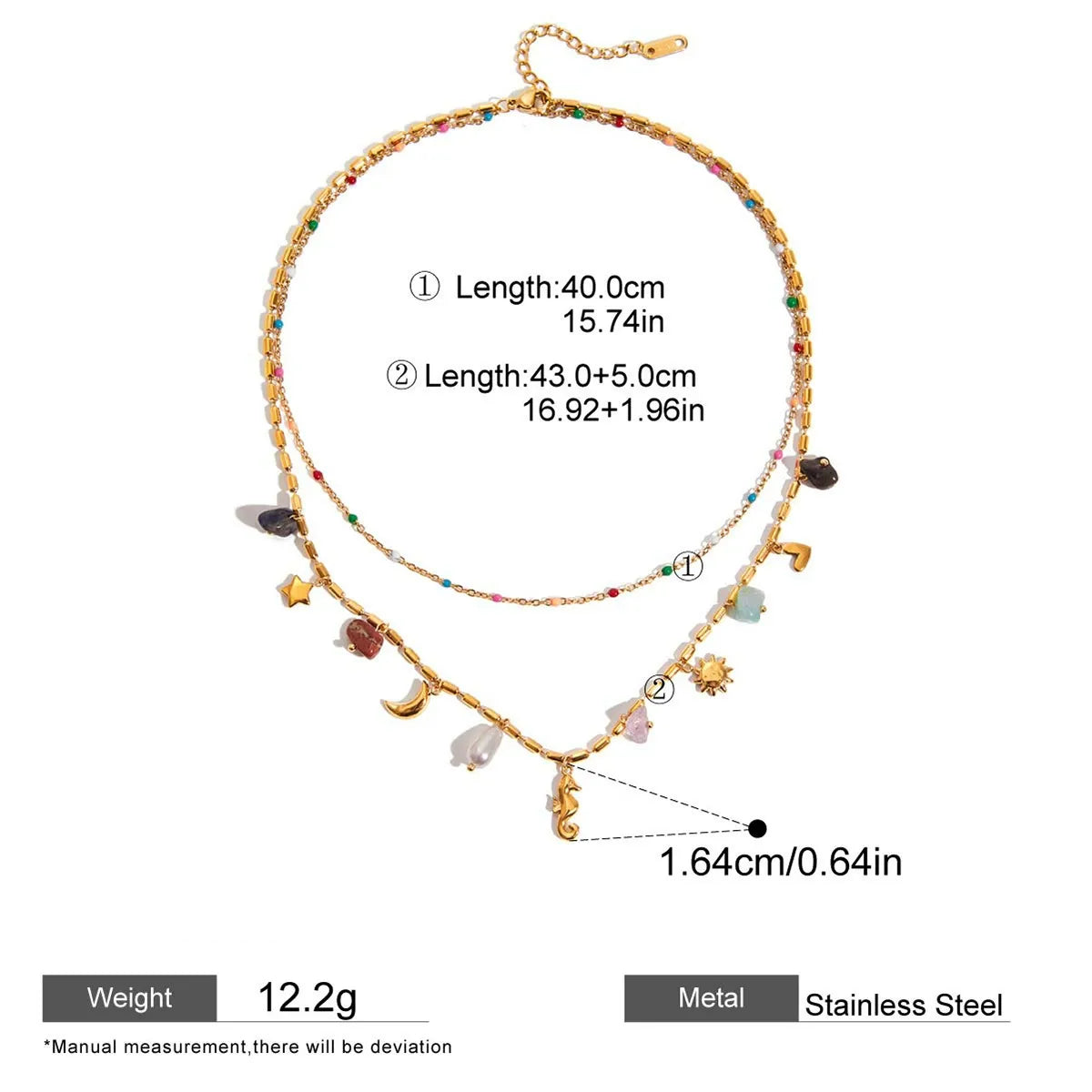 Pearl Heart Cross Layered Necklace — dimensions and size reference 06