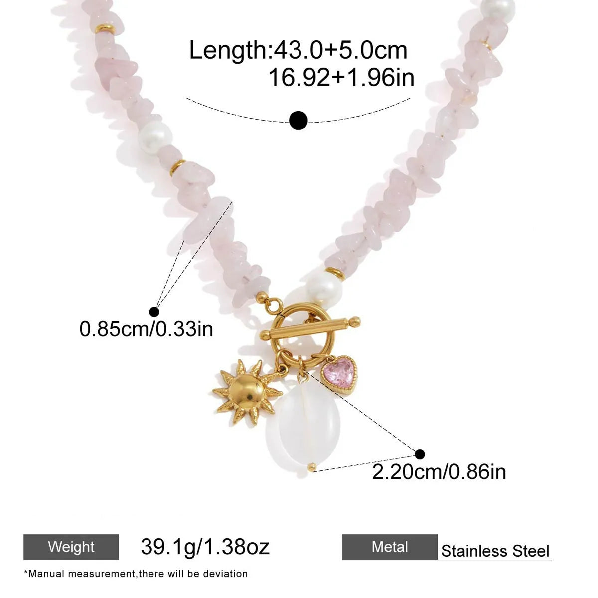 Gemstone Beaded Pendant Necklaces — dimensions and size reference 06