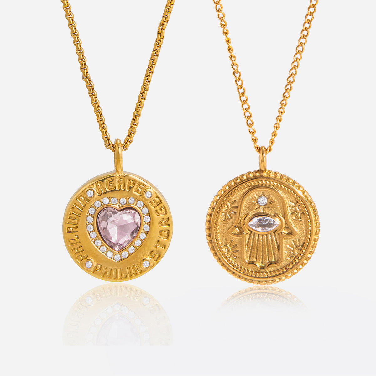 Coin Zircon Pendant Necklaces — product view 01