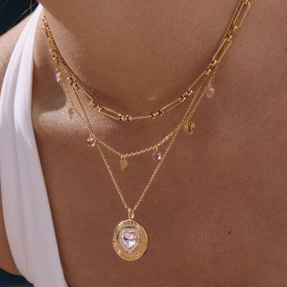 Coin Zircon Pendant Necklaces — flat lay 03