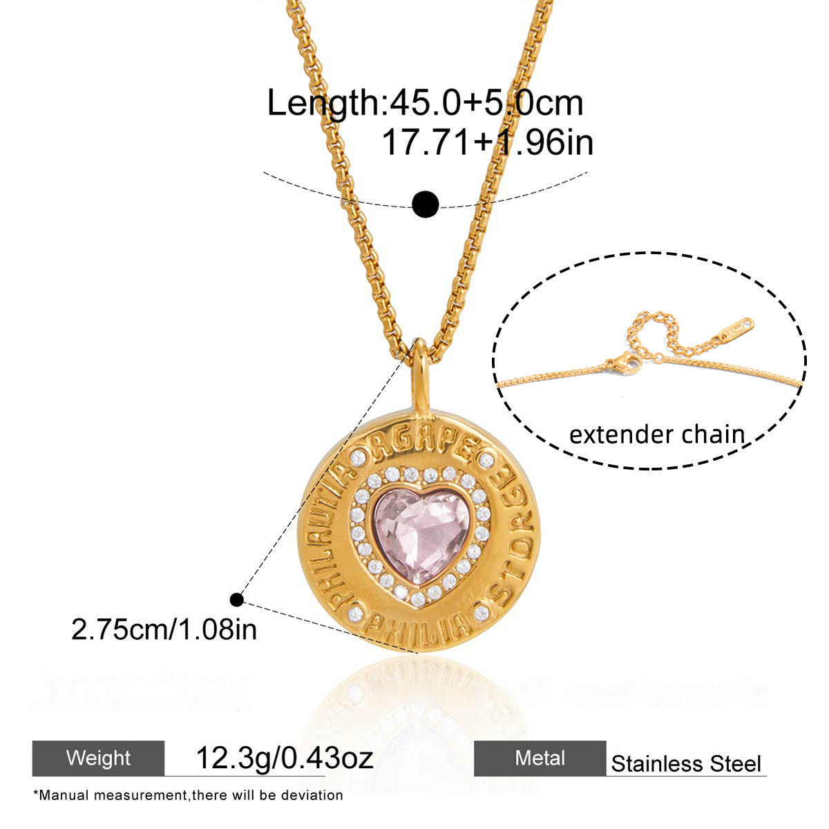 Coin Zircon Pendant Necklaces — dimensions and size reference 06