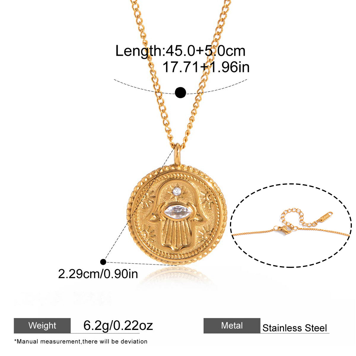 Coin Zircon Pendant Necklaces — dimensions and size reference 07