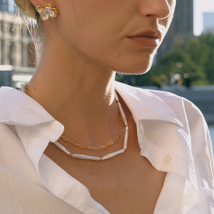 Pearl Bar Layered Necklace — flat lay 03