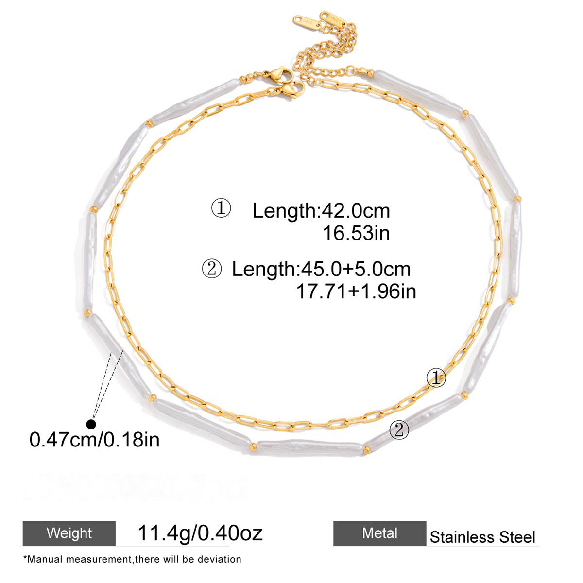 Pearl Bar Layered Necklace — dimensions and size reference 06