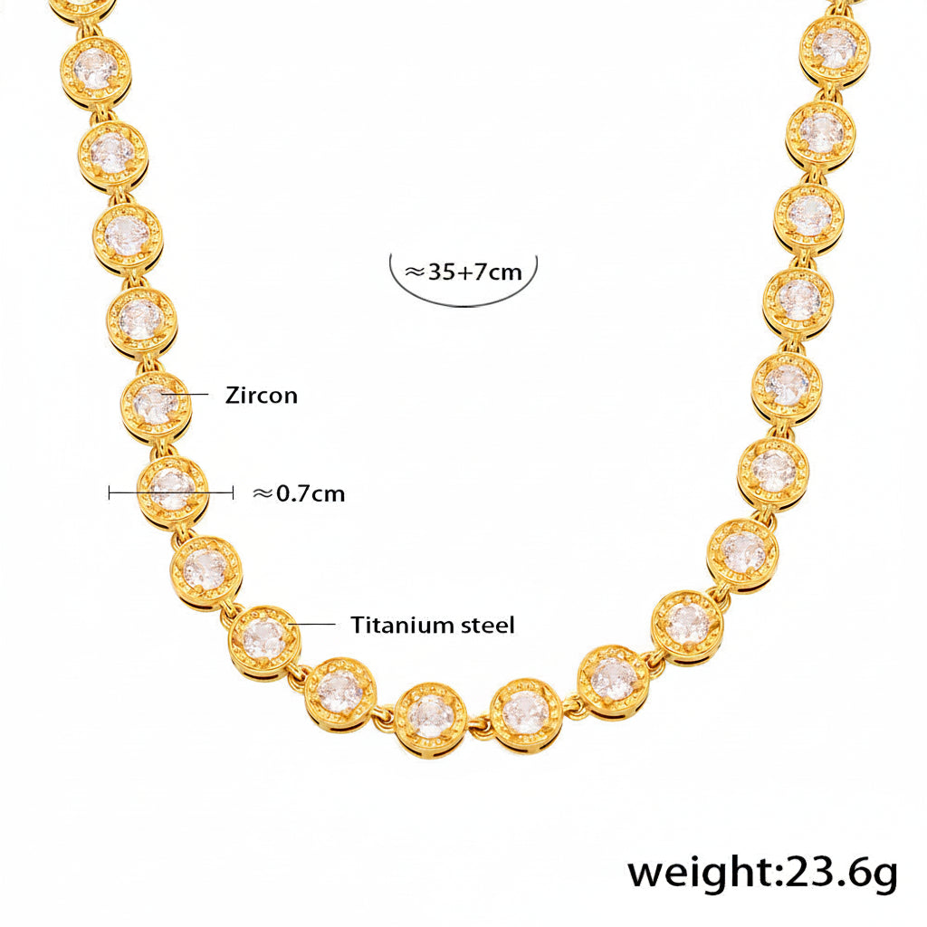 Halo-Set Multicolor Zircon Necklaces — dimensions and size reference 01