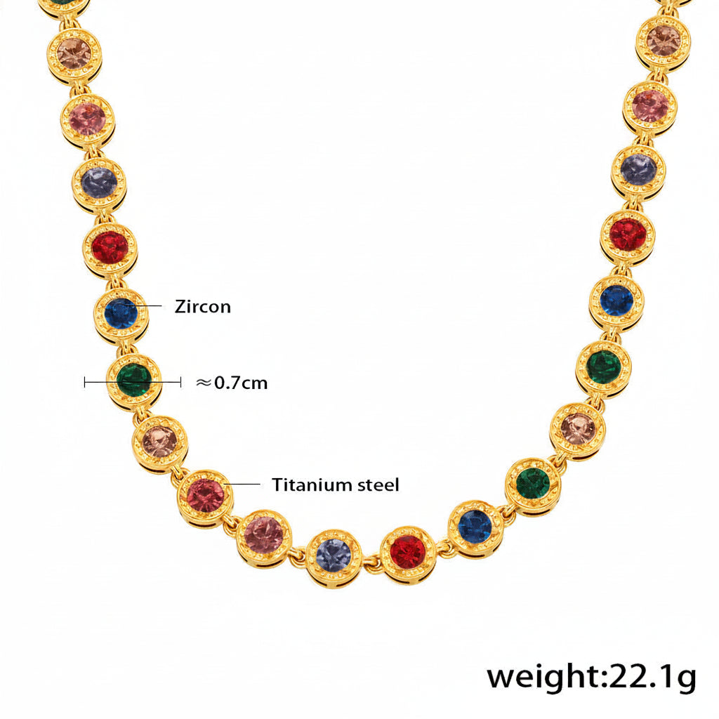 Halo-Set Multicolor Zircon Necklaces — dimensions and size reference 02
