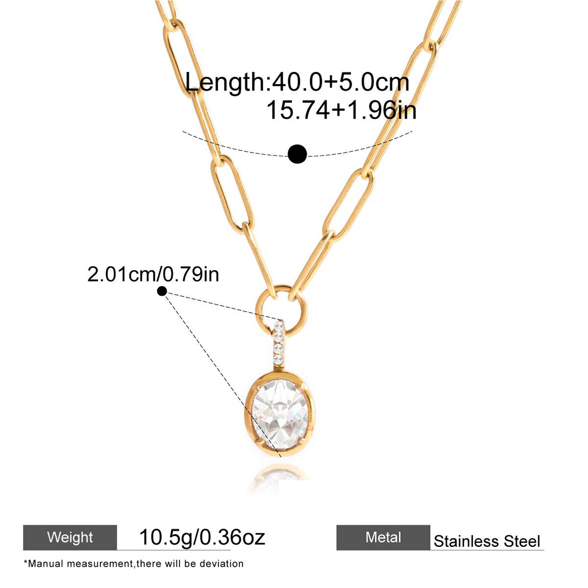 Gold-Tone Zircon Pendant Necklace — dimensions and size reference 03