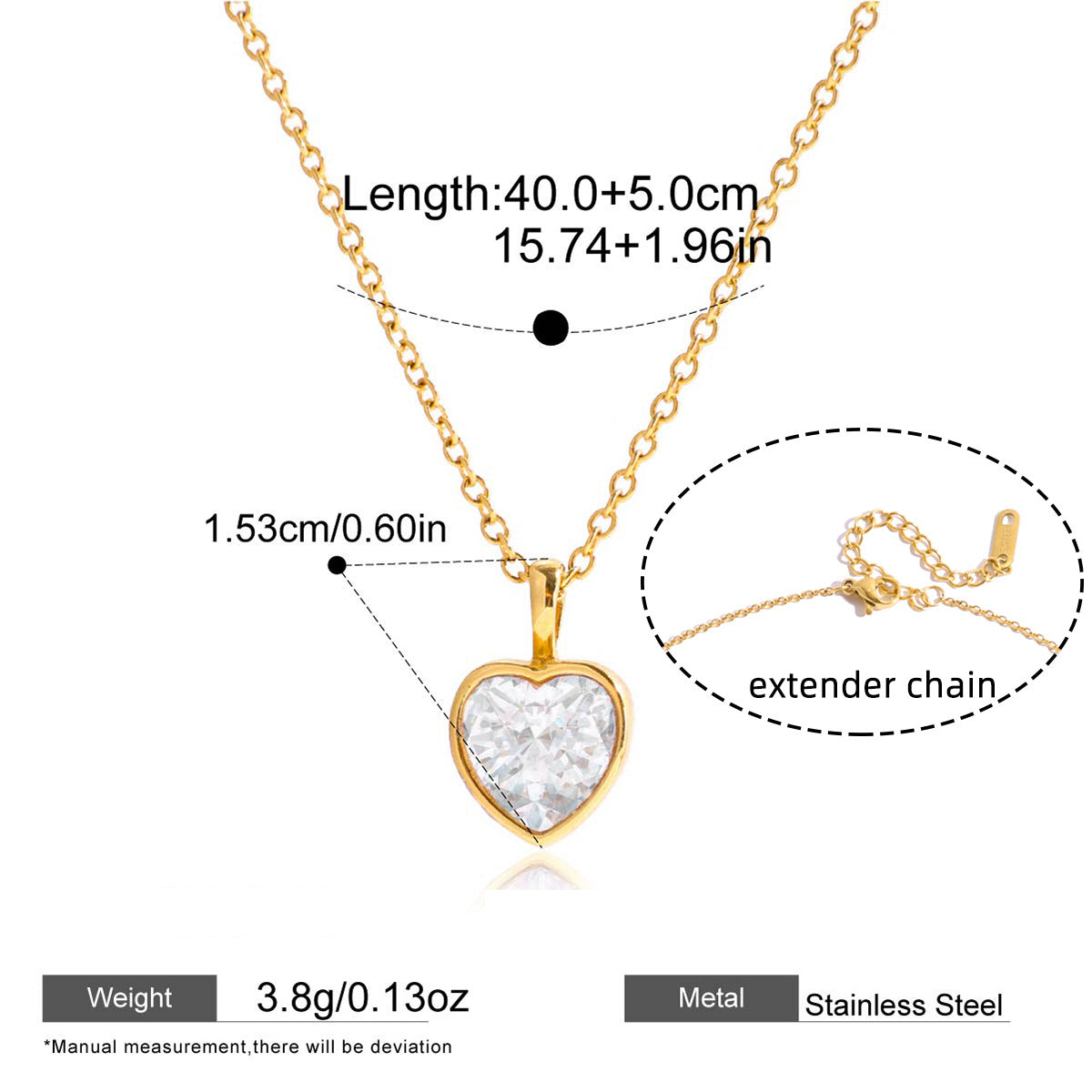 Gold-Tone Zircon Pendant Necklace — dimensions and size reference 04