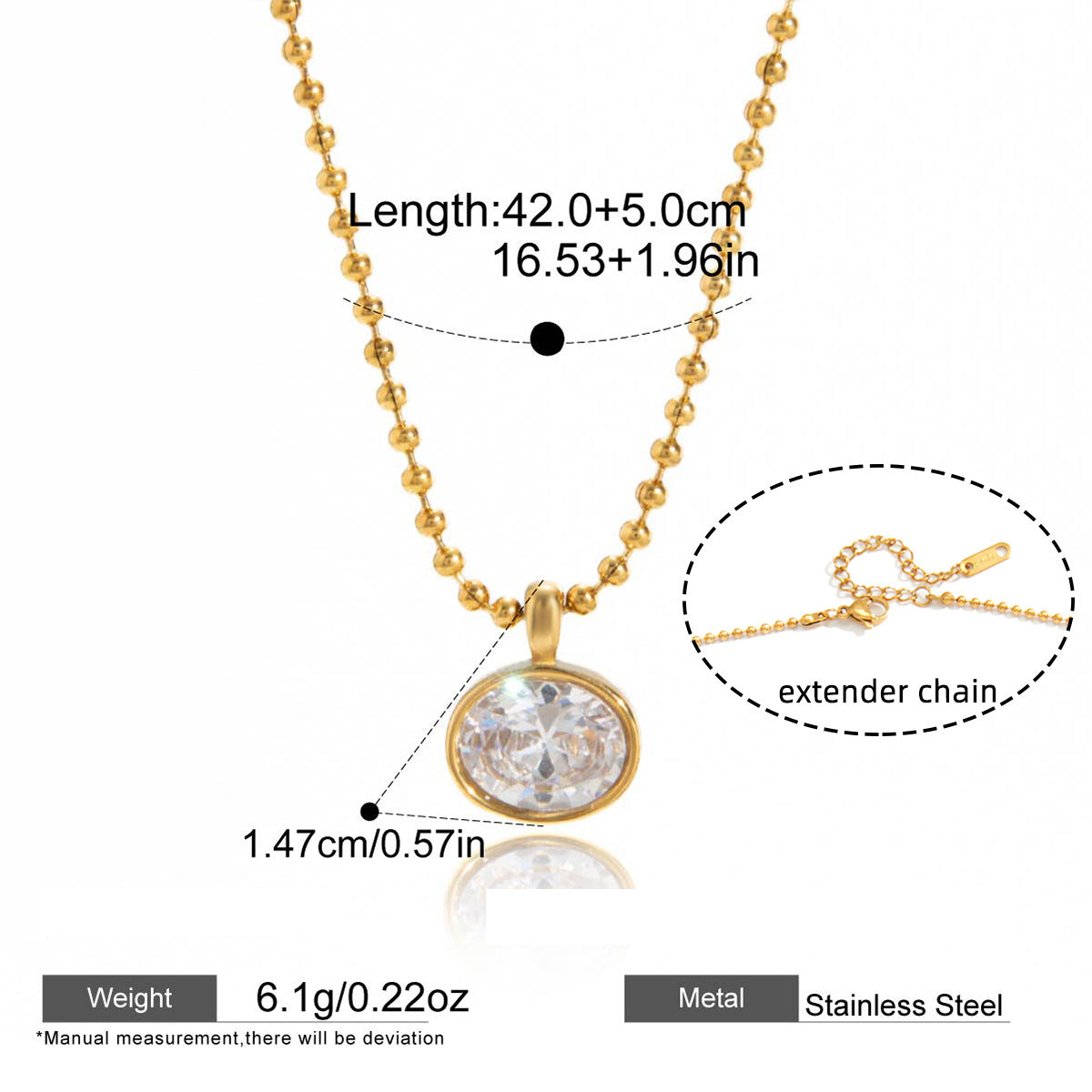 Gold-Tone Zircon Pendant Necklace — dimensions and size reference 05