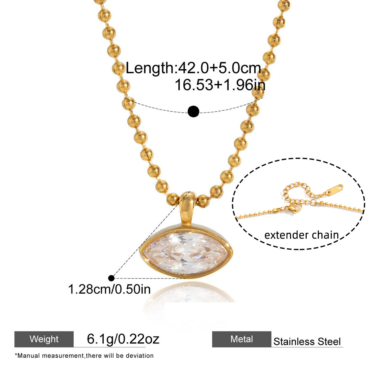 Gold-Tone Zircon Pendant Necklace — dimensions and size reference 06