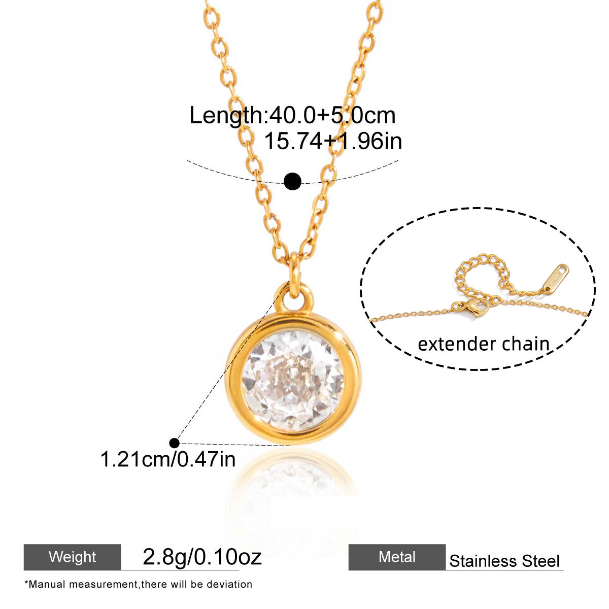 Gold-Tone Zircon Pendant Necklace — dimensions and size reference 07