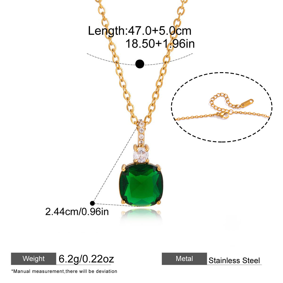 Gold-Tone Zircon Pendant Necklace — dimensions and size reference 09