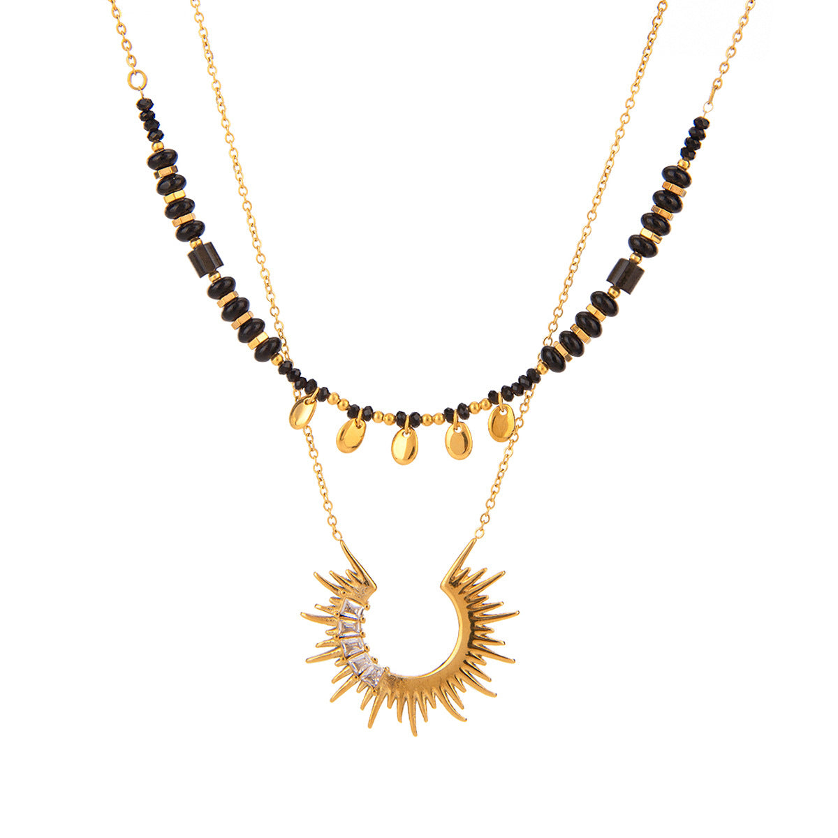 Sunburst Zircon & Crystal Layered Necklace — product view 01