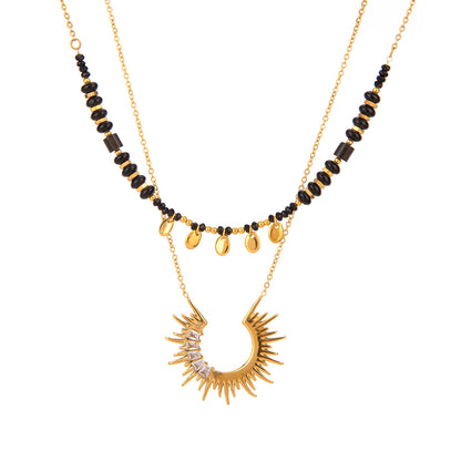 Sunburst Zircon & Crystal Layered Necklace — product view 01
