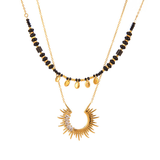 Sunburst Zircon & Crystal Layered Necklace — product view 01