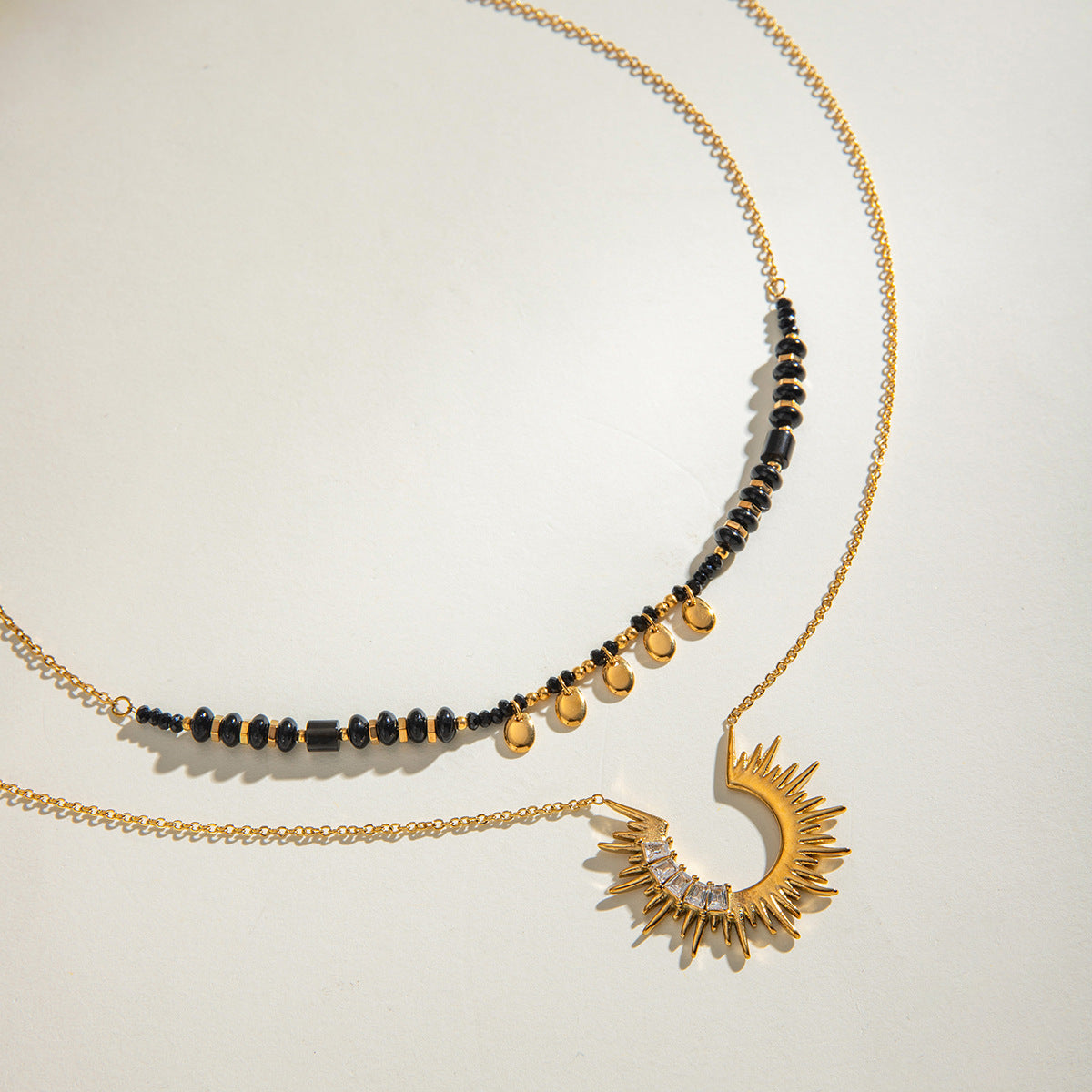 Sunburst Zircon & Crystal Layered Necklace — flat lay 03