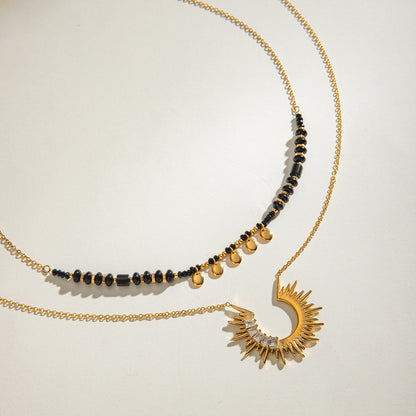 Sunburst Zircon & Crystal Layered Necklace — flat lay 03