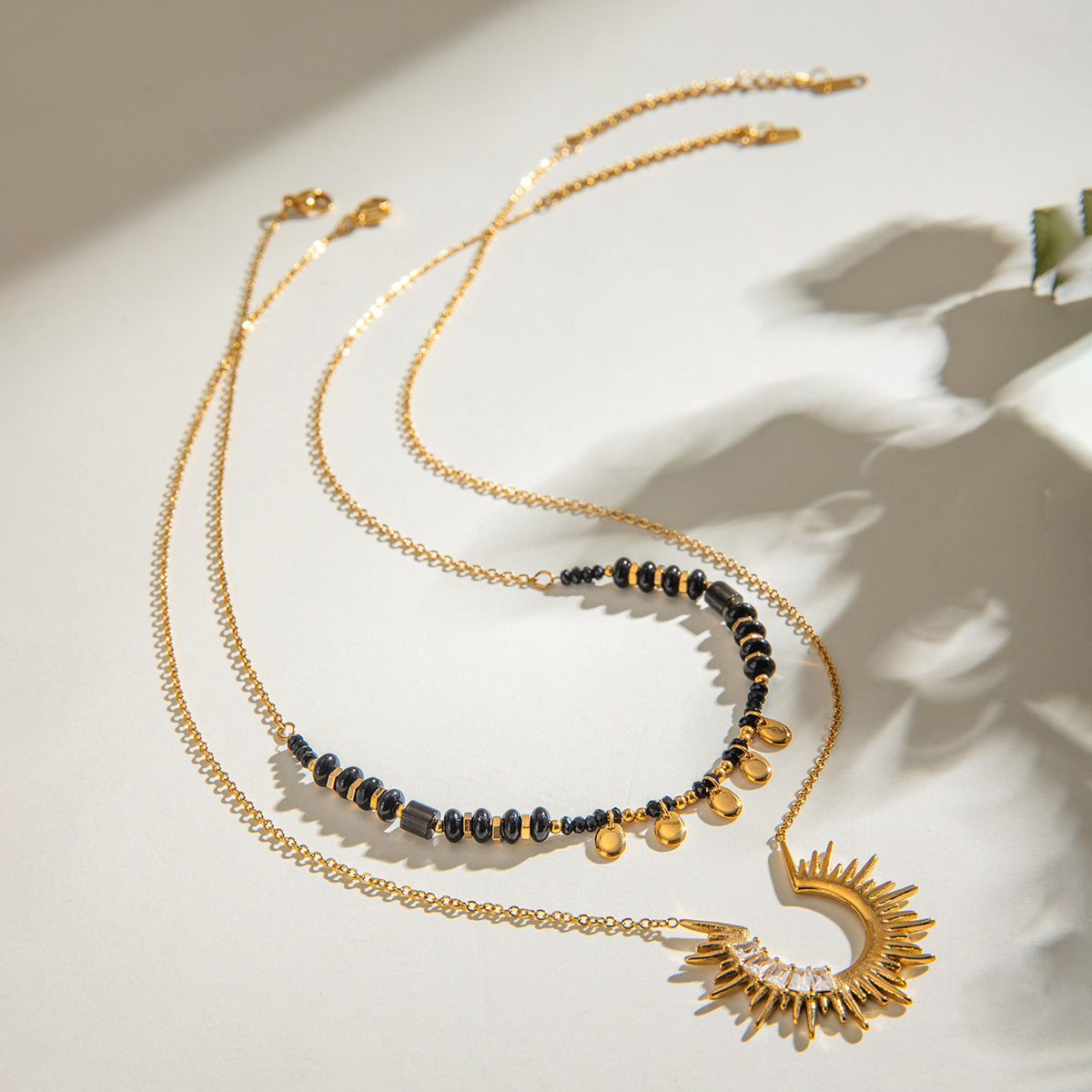 Sunburst Zircon & Crystal Layered Necklace — styled view 04