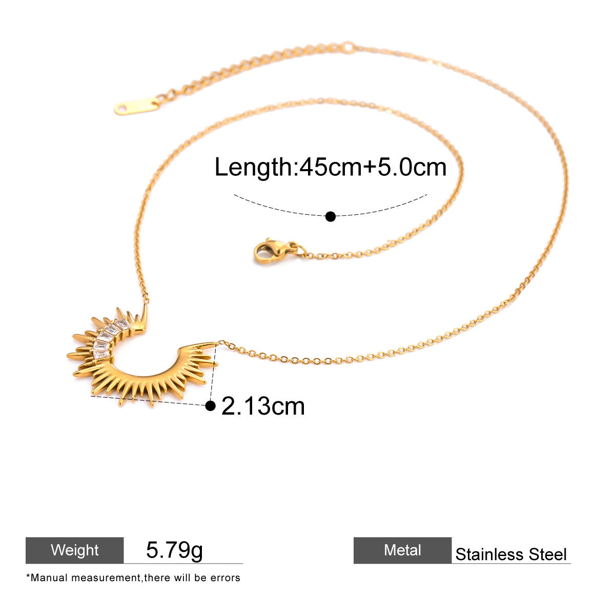 Sunburst Zircon & Crystal Layered Necklace — dimensions and size reference 06