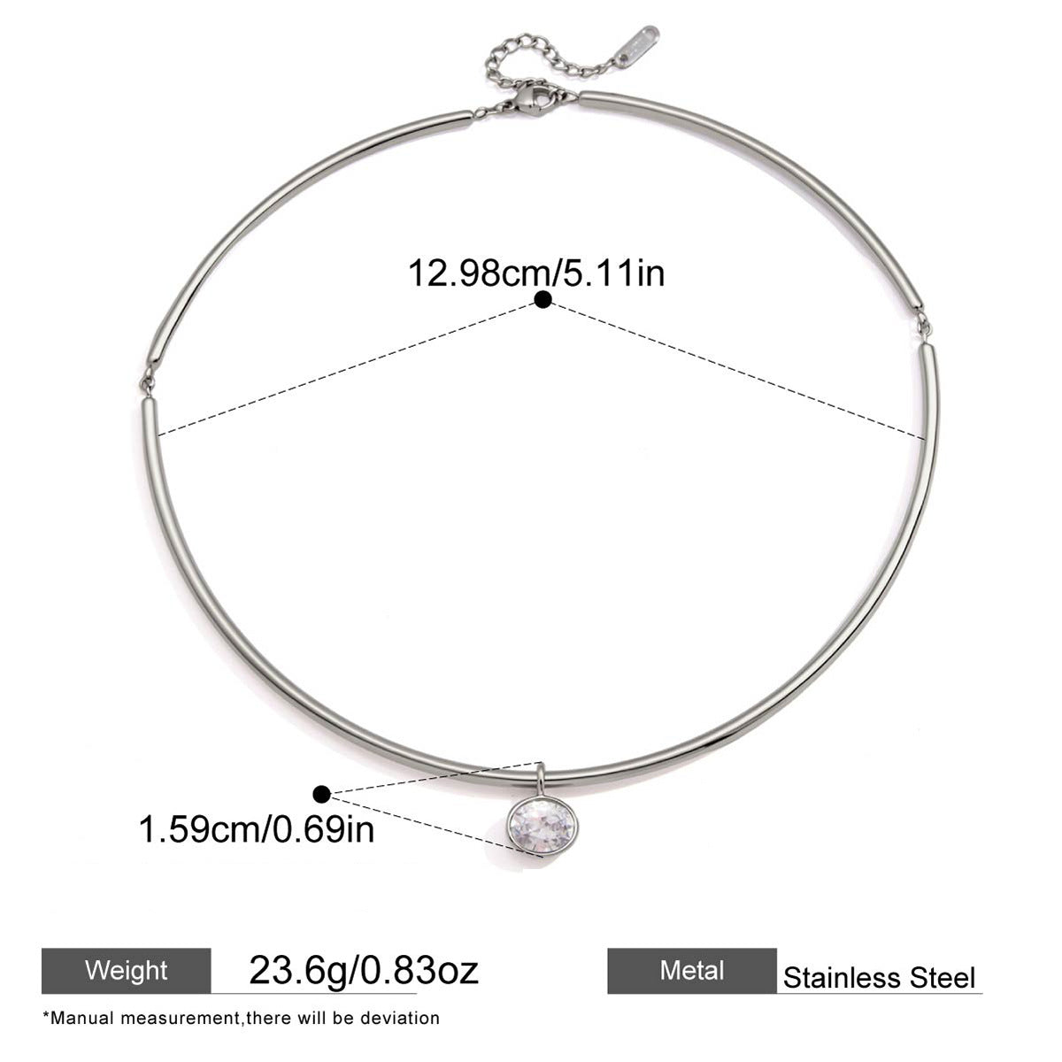 Zircon Choker Necklaces — dimensions and size reference 07