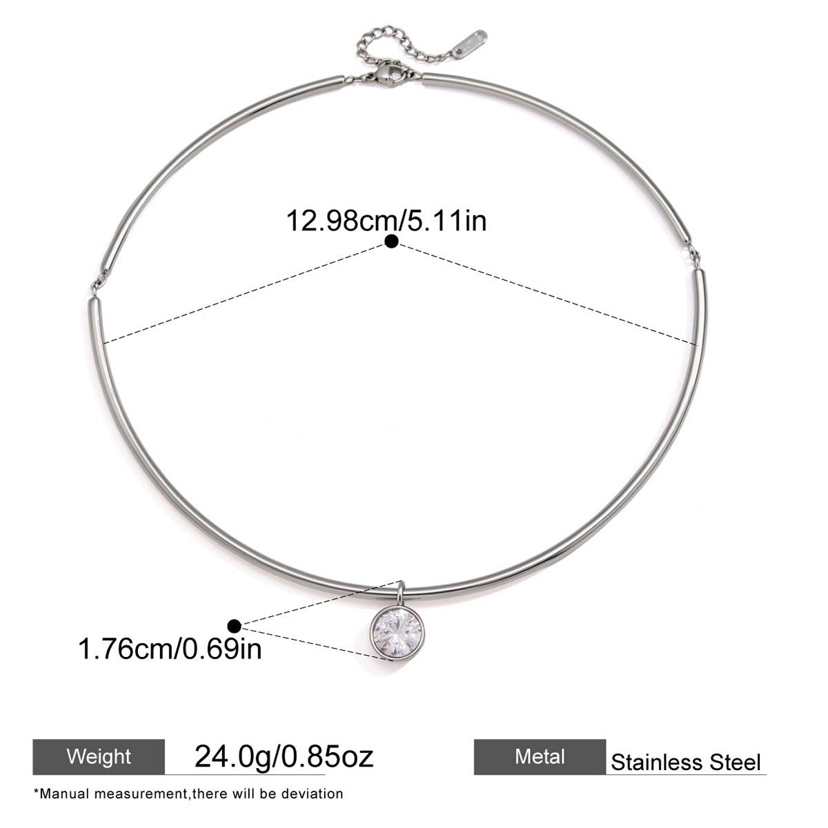 Zircon Choker Necklaces — dimensions and size reference 08